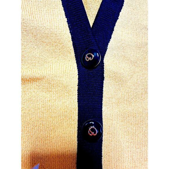 Vintage St John Collection Marie Gray Yellow Navy Sailboat Cardigan Sweater M - Picture 4 of 6